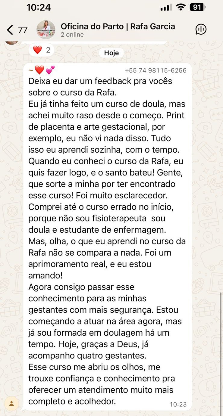 Depoimento de aluna da Oficina do Parto